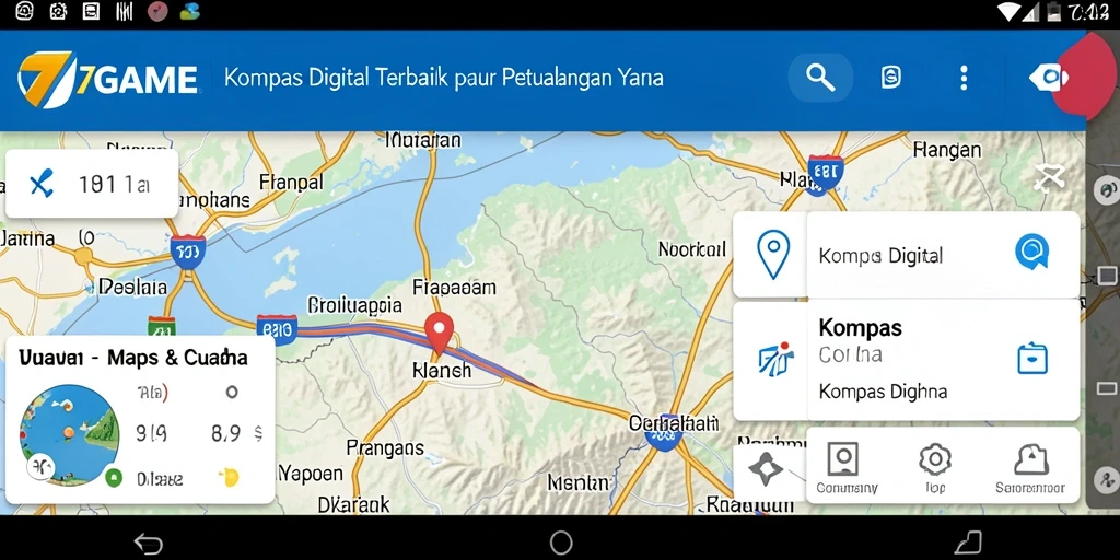Antarmuka 7GAME menampilkan kompas digital yang jelas dan informatif.