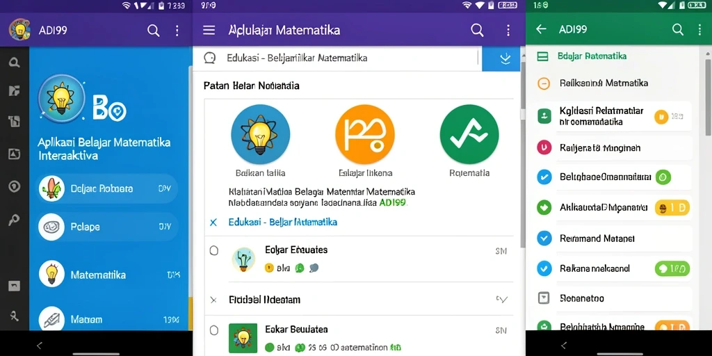 Antarmuka aplikasi ADI99 yang interaktif dan menarik untuk belajar matematika.