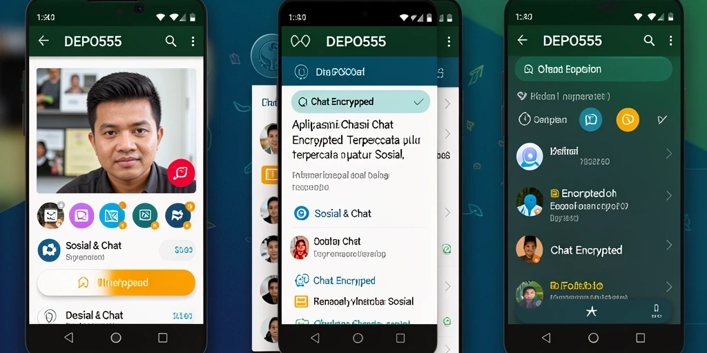 Antarmuka DEPO555 menunjukkan fitur chat yang aman dan privat.