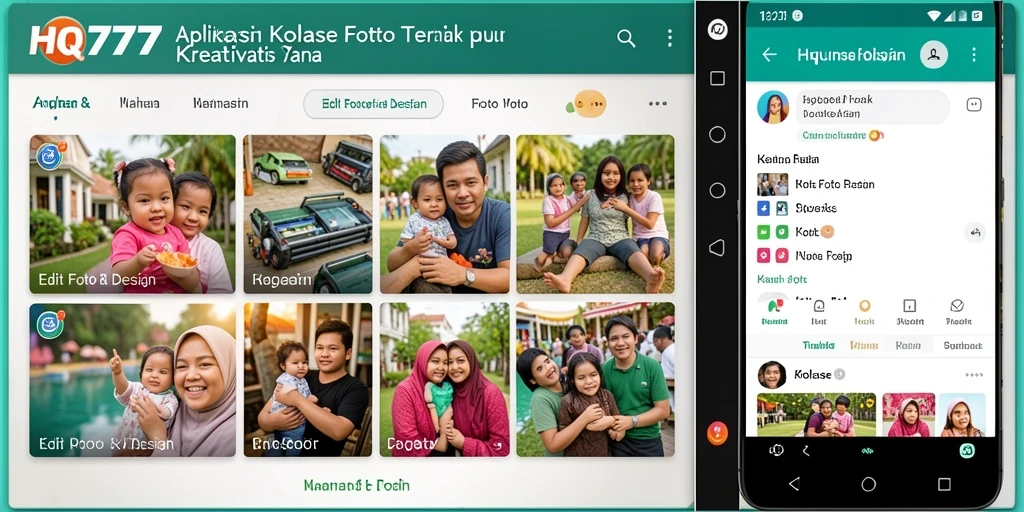 Screenshot antarmuka HQ777 menampilkan fitur kolase foto yang menarik.